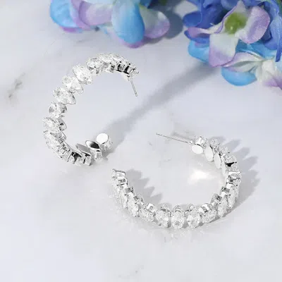 Fashnzfab Marquise Round Cz Stone Cluster Around Hoop Evening Earrings In Blue
