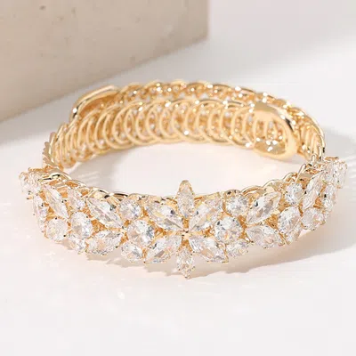 Fashnzfab Marquise Round Cz Stone Cluster Flower Embellished Adjustable Evening Bracelet In Silver