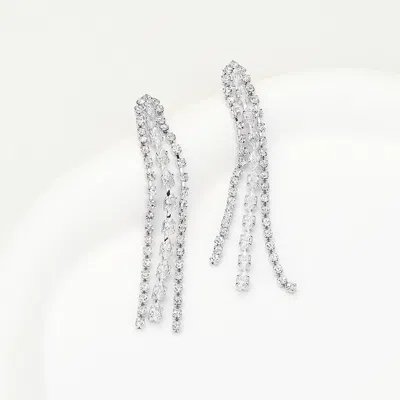 Fashnzfab Marquise Round Cz Stone Fringe Dropdown Evening Earrings In Multi