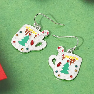 Fashnzfab Marquise Round Stone Accented Christmas Tree Hot Chocolate Dangle Earrings In Multi