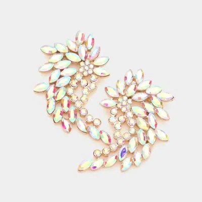 Fashnzfab Marquise Round Stone Cluster Angel Wing Evening Earrings - Ab, Gold In Multi