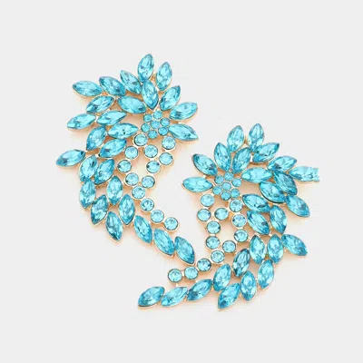 Fashnzfab Marquise Round Stone Cluster Angel Wing Evening Earrings In Blue