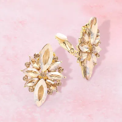 Fashnzfab Marquise Round Stone Cluster Clip On Evening Earrings In Pink