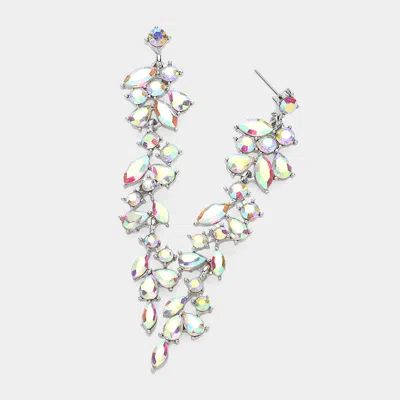 Fashnzfab Marquise Round Stone Cluster Embellished Dropdown Evening Earrings - Ab, Silver In Metallic