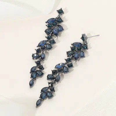 Fashnzfab Marquise Round Stone Cluster Embellished Dropdown Evening Earrings Black, Montana Blue
