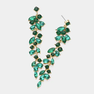 Fashnzfab Marquise Round Stone Cluster Embellished Dropdown Evening Earrings In Green