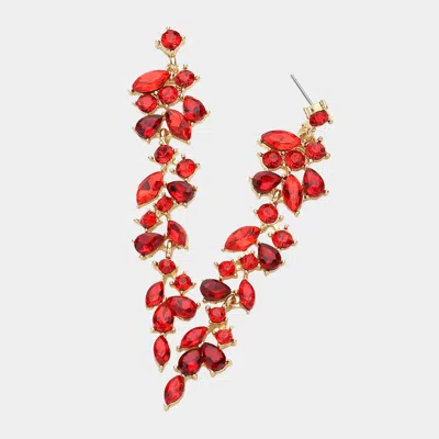 Fashnzfab Marquise Round Stone Cluster Embellished Dropdown Evening Earrings In Red