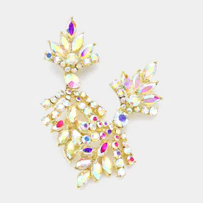 Fashnzfab Marquise Round Stone Cluster Evening Earrings 1" X 2.4" In Gold
