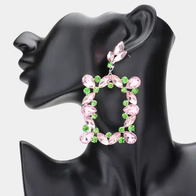 Fashnzfab Marquise Round Stone Cluster Open Rectangle Dangle Evening Earrings In Pink