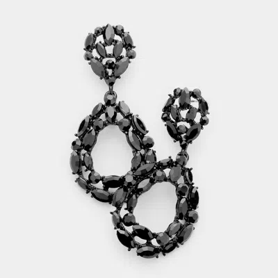 Fashnzfab Marquise Round Stone Cluster Open Teardrop Evening Earrings In Black