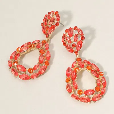 Fashnzfab Marquise Round Stone Cluster Open Teardrop Evening Earrings Gold, Orange