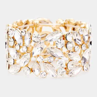 Fashnzfab Marquise Round Stone Cluster Stretch Evening Bracelet Gold