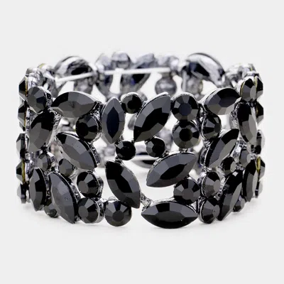 Fashnzfab Marquise Round Stone Cluster Stretch Evening Bracelet Jet Black