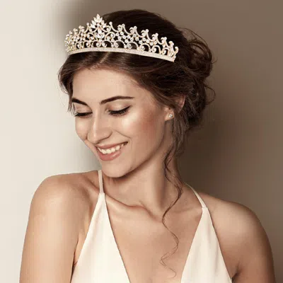 Fashnzfab Marquise Round Stone Embellished Princess Tiara In White