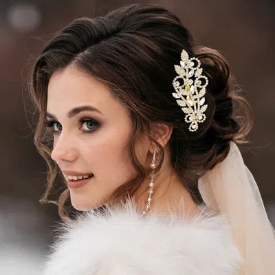 Fashnzfab Marquise Round Stone Hari Comb In Gold