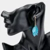 Fashnzfab Marquise Shaped Celluloid Acetate Oval Cluster Dangle Earrings - Teal In Gold