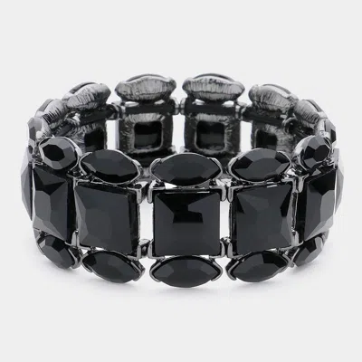 Fashnzfab Marquise Square Stone Cluster Stretch Evening Bracelet Black, Jet Black In Multi