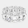 Fashnzfab Marquise Square Stone Cluster Stretch Evening Bracelet Clear, Rhodium In Multi
