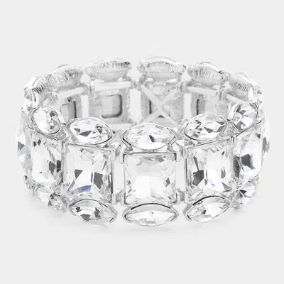 Fashnzfab Marquise Square Stone Cluster Stretch Evening Bracelet Clear, Rhodium In Multi