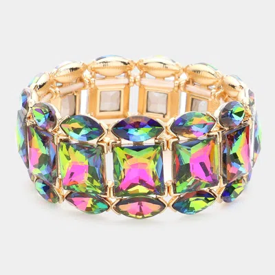 Fashnzfab Marquise Square Stone Cluster Stretch Evening Bracelet In Gold