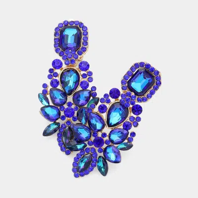 Fashnzfab Marquise Square Stone Pointed Evening Clip On Earrings In Blue