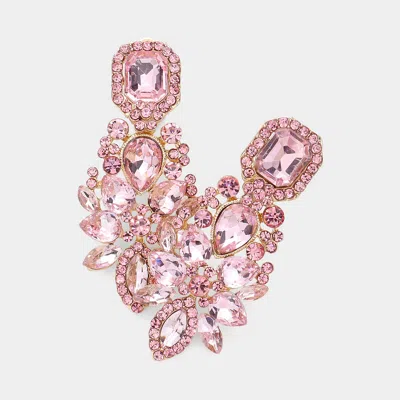 Fashnzfab Marquise Square Stone Pointed Evening Clip On Earrings In Pink