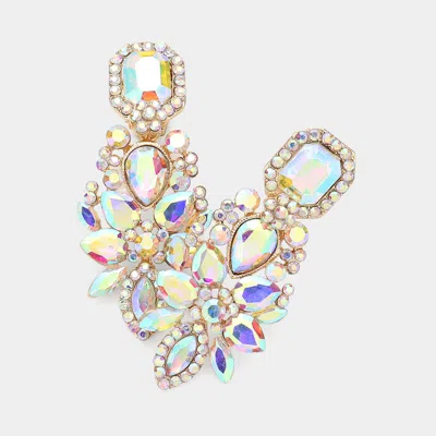 Fashnzfab Marquise Square Stone Pointed Evening Clip On Earrings In Pink