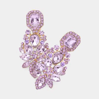 Fashnzfab Marquise Square Stone Pointed Evening Clip On Earrings In Purple