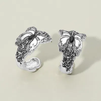 Fashnzfab Marquise Stone Accent Antique Metal Butterfly Hoop Earrings In Metallic