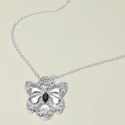 Fashnzfab Marquise Stone Accent Antique Metal Butterfly Pendant Necklace In Multi