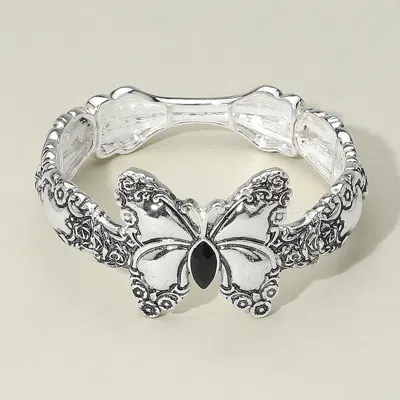Fashnzfab Marquise Stone Accent Antique Metal Butterfly Stretch Bracelet Antique Silver In Multi