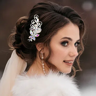 Fashnzfab Marquise Stone Accented Butterfly Hair Comb In Metallic