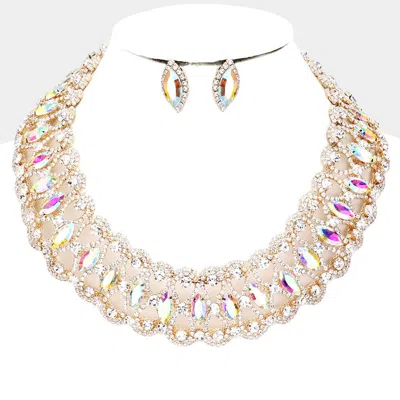 Fashnzfab Marquise Stone Accented Collar Evening Necklace In Gold