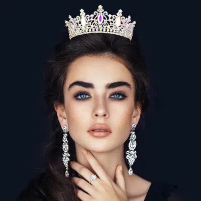 Fashnzfab Marquise Stone Accented Crown Queen Tiara In Metallic