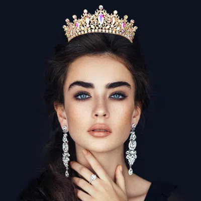 Fashnzfab Marquise Stone Accented Crown Queen Tiara In Multi
