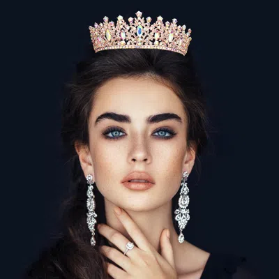 Fashnzfab Marquise Stone Accented Crown Tiara In Multi