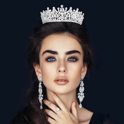 Fashnzfab Marquise Stone Accented Crown Tiara In White