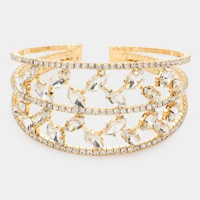 Fashnzfab Marquise Stone Accented Cuff Evening Bracelet - Gold In Silver