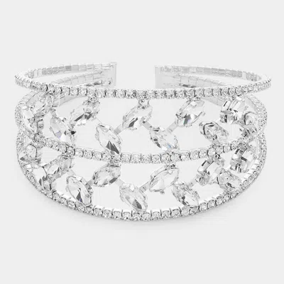 Fashnzfab Marquise Stone Accented Cuff Evening Bracelet In Silver