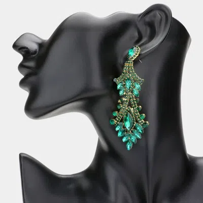 Fashnzfab Marquise Stone Accented Dangle Evening Earrings In Green