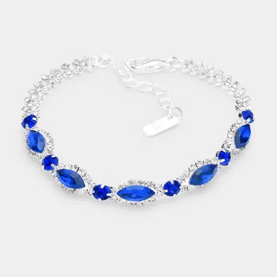 Fashnzfab Marquise Stone Accented Evening Bracelet 0.3" H, 7" + 2" L In Blue