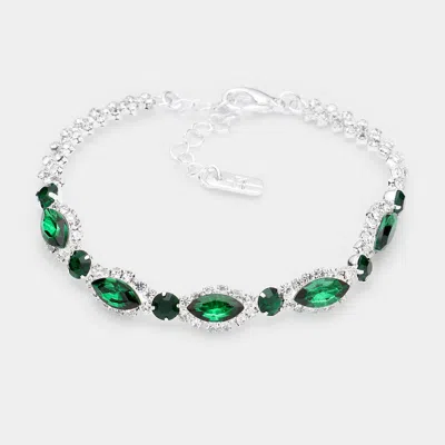 Fashnzfab Marquise Stone Accented Evening Bracelet 0.3" H, 7" + 2" L In Green