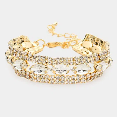 Fashnzfab Marquise Stone Accented Evening Bracelet Gold