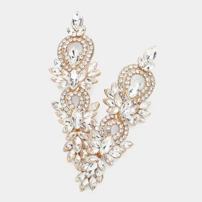 Fashnzfab Marquise Stone Accented Evening Dangle Earrings - Clear, Gold In Silver