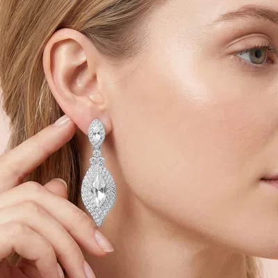 Fashnzfab Marquise Stone Accented Evening Earrings In Silver