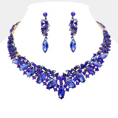 Fashnzfab Marquise Stone Accented Evening Necklace In Blue