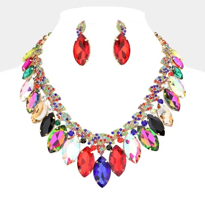 Fashnzfab Marquise Stone Accented Evening Necklace In Gold