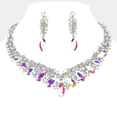Fashnzfab Marquise Stone Accented Evening Necklace In Metallic