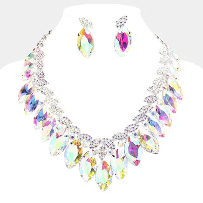 Fashnzfab Marquise Stone Accented Evening Necklace In Multi