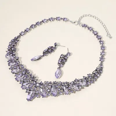 Fashnzfab Marquise Stone Accented Evening Necklace In Purple